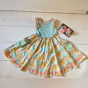 Matilda Jane Rainbow/Sun Dress Size 8 & Matching Bow